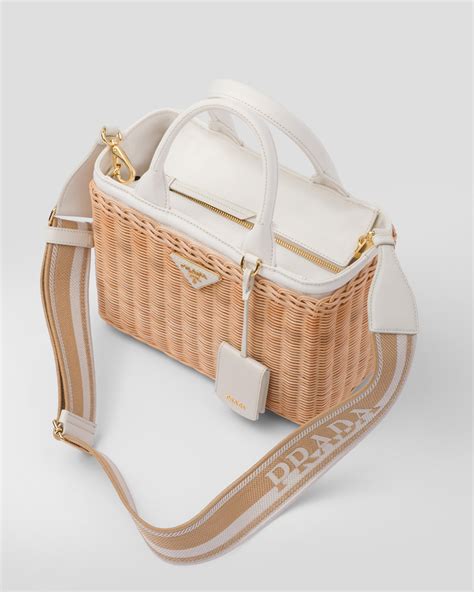 prada wicker canvas tote bag